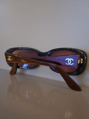 CHANEL Brown Frame with Purple Lenses Rectangular Sunglasses